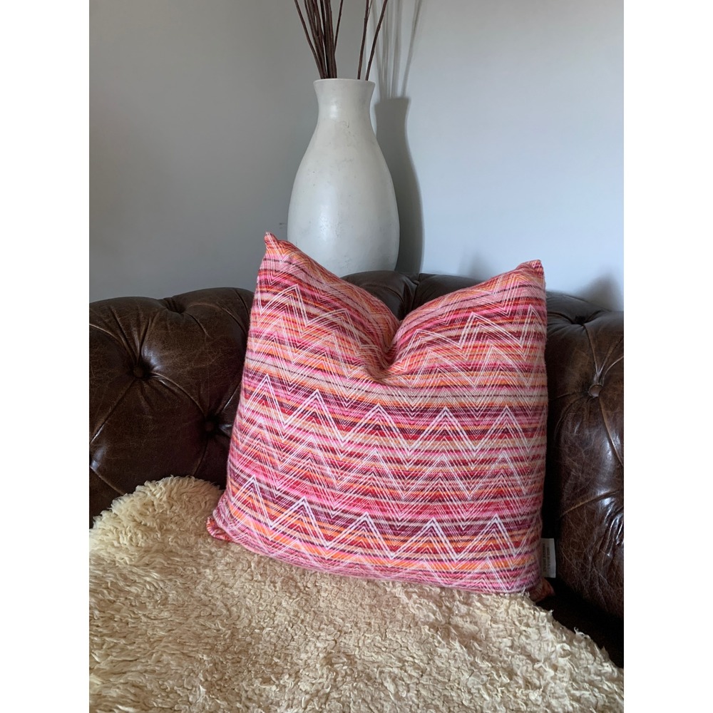 Nido Notte Italia Throw Pillow Pink Orange White ZigZag Chevron Pattern down‎